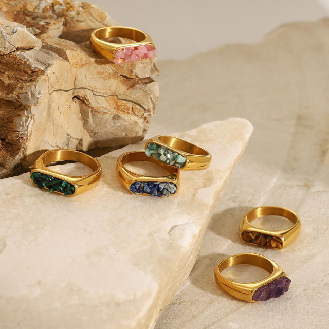 Boho natural stone stainless steel finger rings collection #7