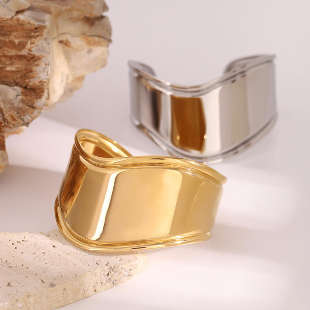 18KG chunky mirror design stainless steel cuff bangle