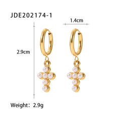 Elegant pearl bead cross series stainless steel necklace earrings set