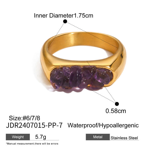 Boho natural stone stainless steel finger rings collection #7