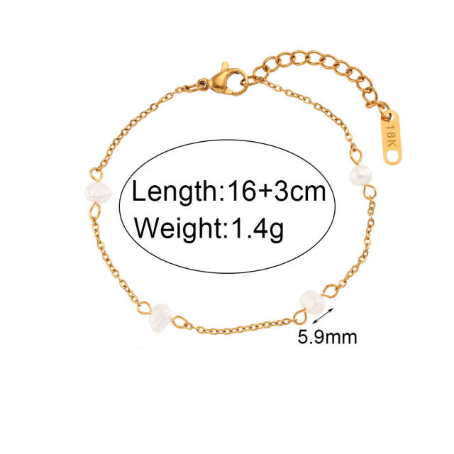 Dainty waterpearl bead stainless steel necklace bracelet set