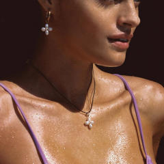 Elegant pearl bead cross series stainless steel necklace earrings set