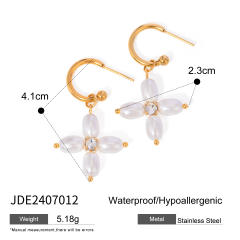 Elegant pearl bead cross series stainless steel necklace earrings set