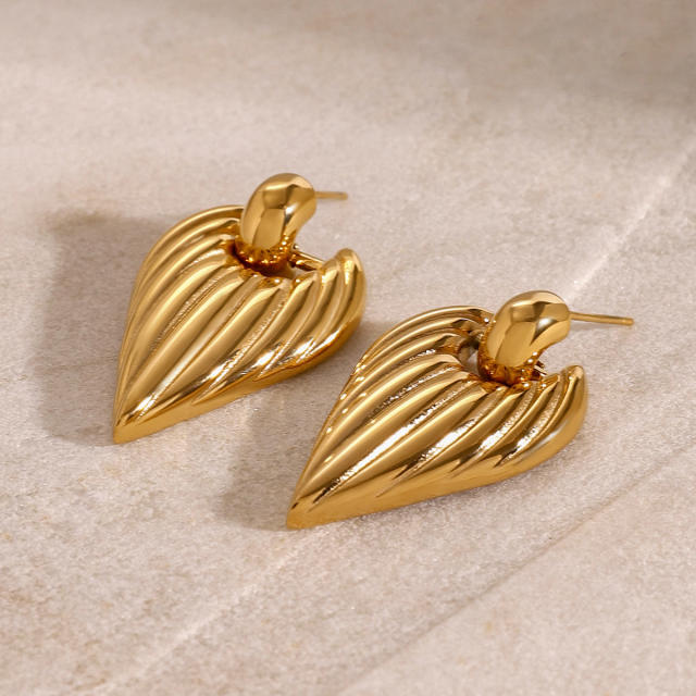 18KG chunky heart stainless steel earrings