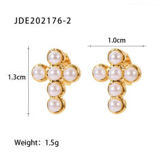 Elegant pearl bead cross series stainless steel necklace earrings set