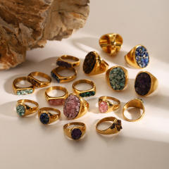 Boho natural stone stainless steel finger rings collection #7