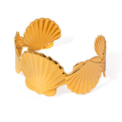 18KG ocean series shell design stainless steel chunky cuff bangle