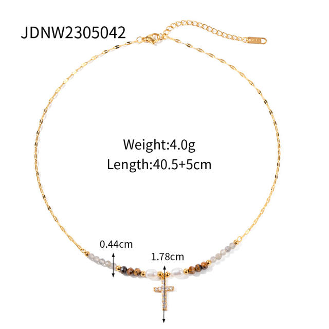 Elegant pearl bead cross series stainless steel necklace earrings set