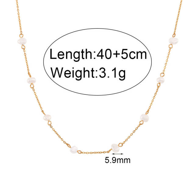 Dainty waterpearl bead stainless steel necklace bracelet set