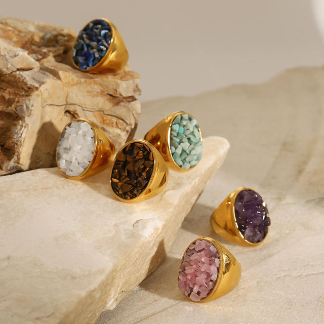 Boho natural stone stainless steel finger rings collection #7