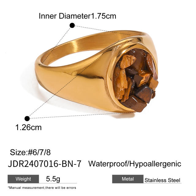 Boho natural stone stainless steel finger rings collection #7