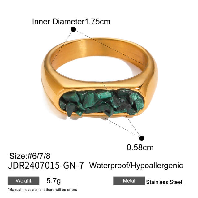 Boho natural stone stainless steel finger rings collection #7