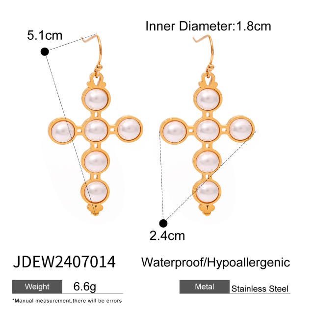 Elegant pearl bead cross series stainless steel necklace earrings set
