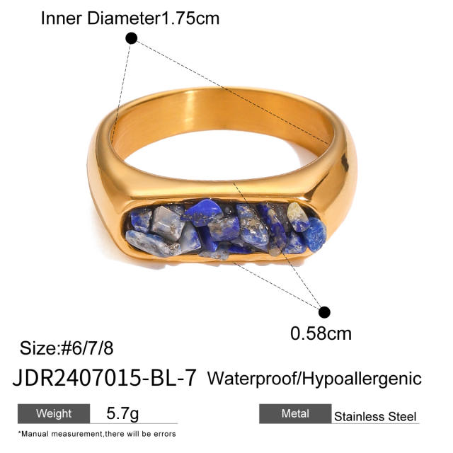 Boho natural stone stainless steel finger rings collection #7