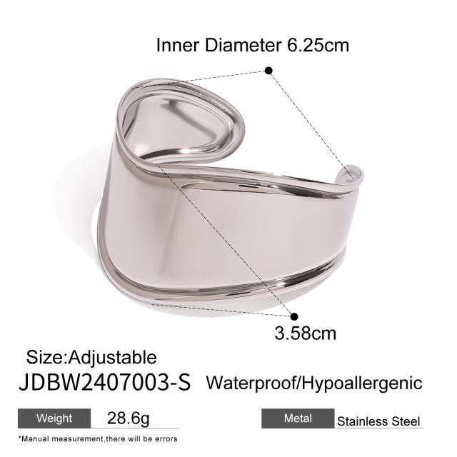 18KG chunky mirror design stainless steel cuff bangle