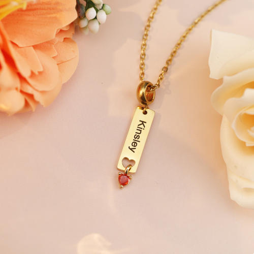 Thanksgiving day gift bar necklace engrave letter birthstone necklace stainless steel necklace