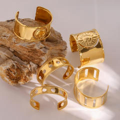 Chunky gold color stainless steel cuff bangle collection