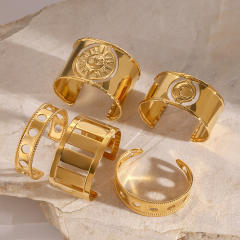 Chunky gold color stainless steel cuff bangle collection