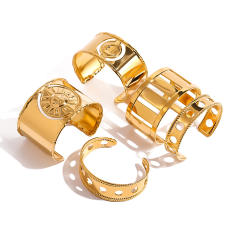 Chunky gold color stainless steel cuff bangle collection