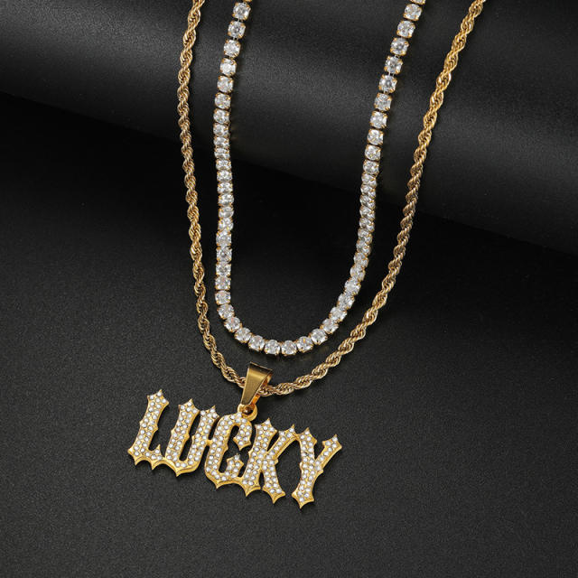 Hiphop diamond name custom name necklace two layer necklace