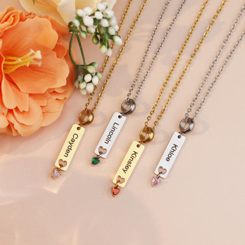 Thanksgiving day gift bar necklace engrave letter birthstone necklace stainless steel necklace