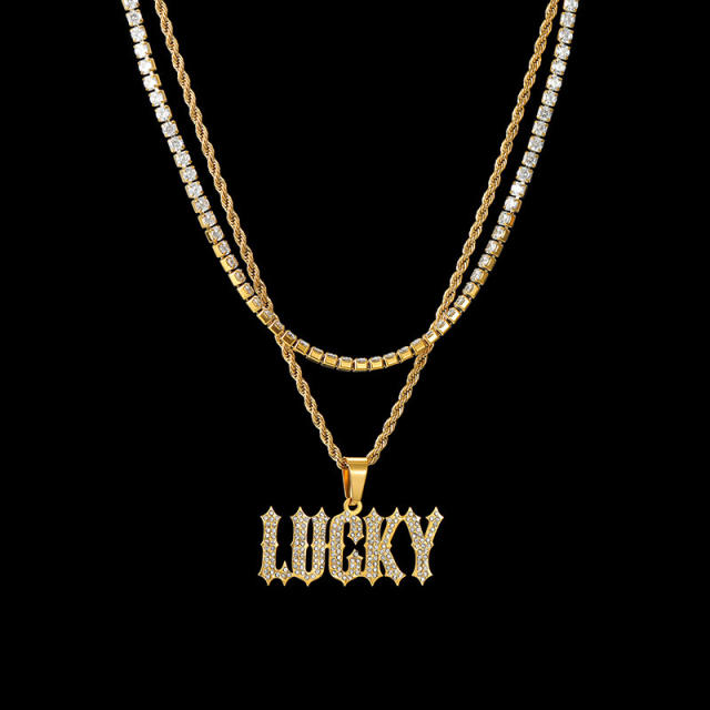 Hiphop diamond name custom name necklace two layer necklace