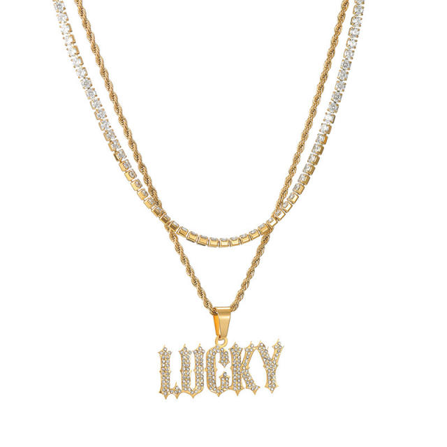 Hiphop diamond name custom name necklace two layer necklace