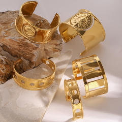 Chunky gold color stainless steel cuff bangle collection
