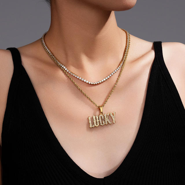 Hiphop diamond name custom name necklace two layer necklace