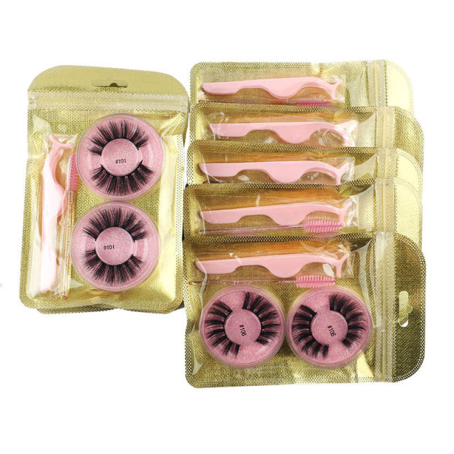2pair 3D Imitation mink false eyelashes set with tool