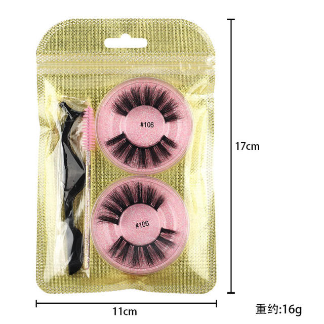 2pair 3D Imitation mink false eyelashes set with tool