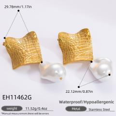 18KG elegant pearl drop stainless steel earrings