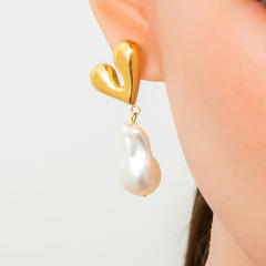 18KG elegant pearl drop stainless steel earrings