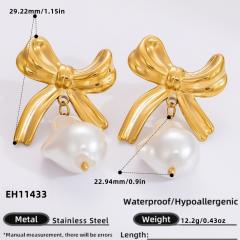18KG elegant pearl drop stainless steel earrings
