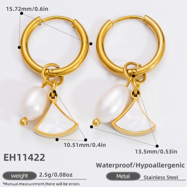 Elegant mother shell pearl bead stainless steel huggie earrings collection
