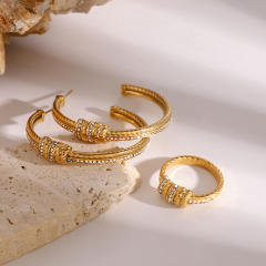 18KG unique big hoop stainless steel earrings finger rings set