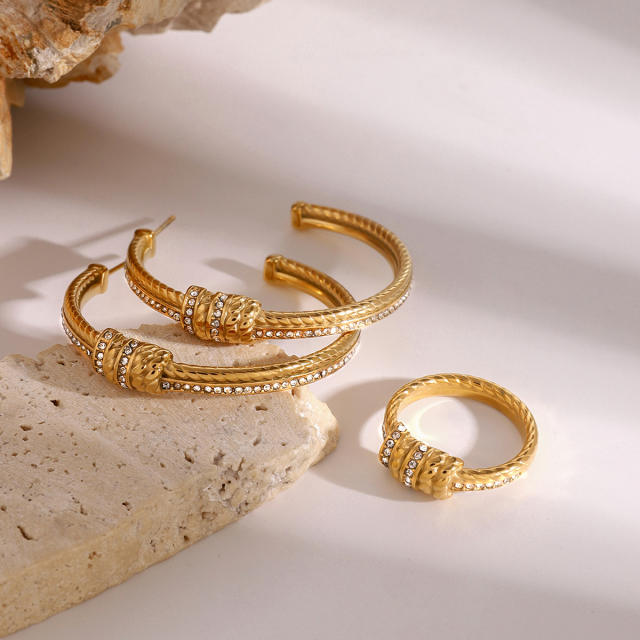 18KG unique big hoop stainless steel earrings finger rings set