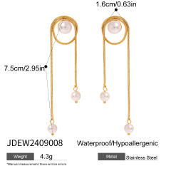 18KG elegant chain tassel pearl stainess steel long earrings