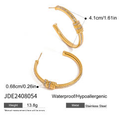 18KG unique big hoop stainless steel earrings finger rings set