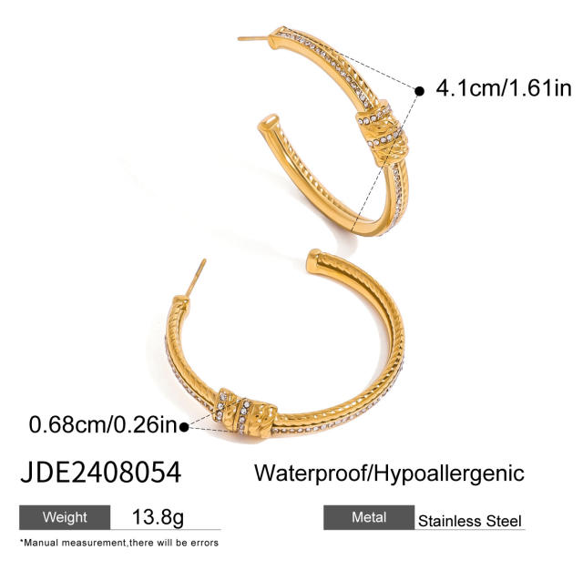 18KG unique big hoop stainless steel earrings finger rings set