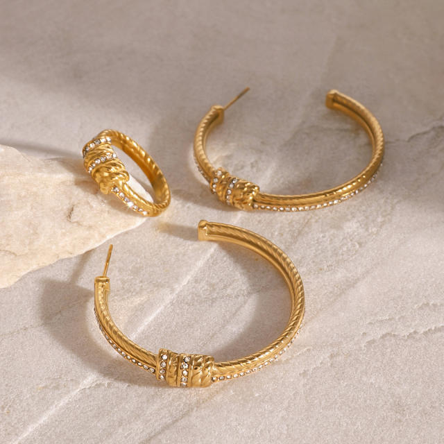 18KG unique big hoop stainless steel earrings finger rings set