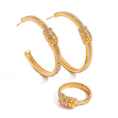 18KG unique big hoop stainless steel earrings finger rings set