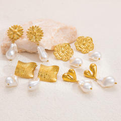 18KG elegant pearl drop stainless steel earrings