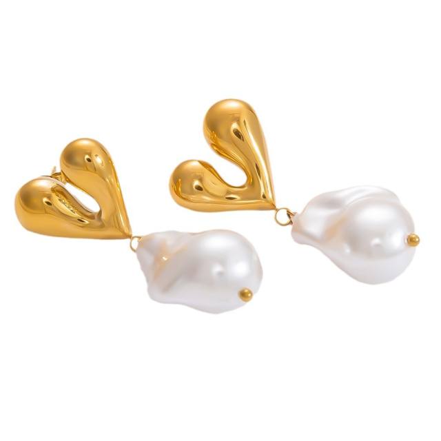 18KG elegant pearl drop stainless steel earrings