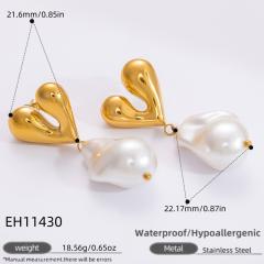 18KG elegant pearl drop stainless steel earrings