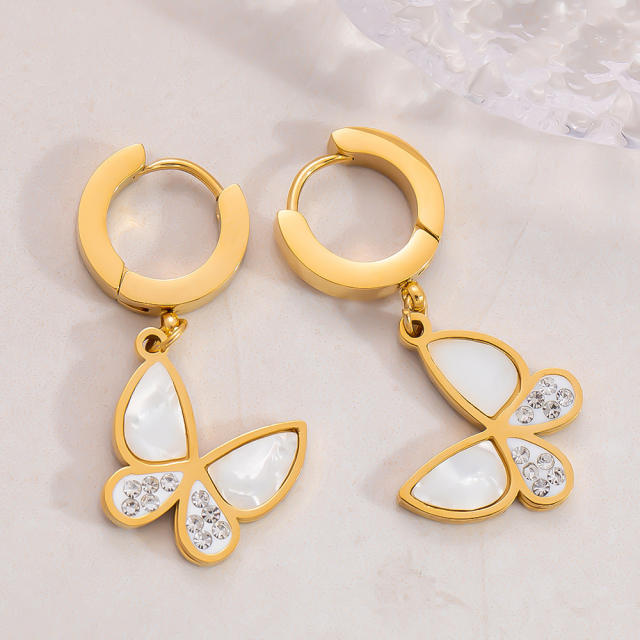 Elegant mother shell pearl bead stainless steel huggie earrings collection