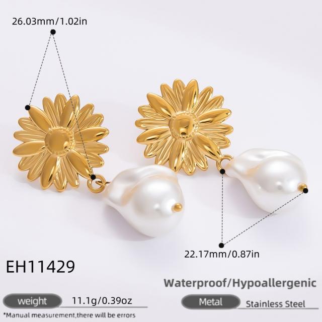 18KG elegant pearl drop stainless steel earrings