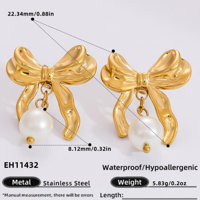 18KG elegant pearl drop stainless steel earrings