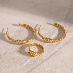 18KG unique big hoop stainless steel earrings finger rings set