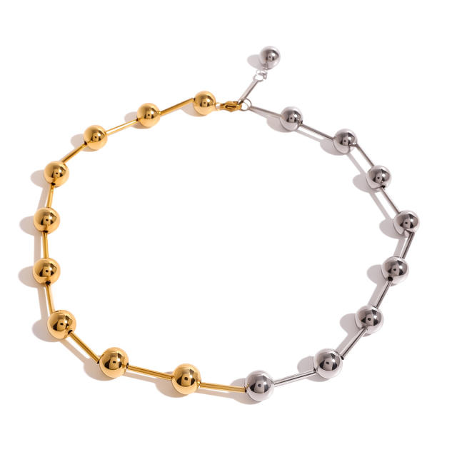 Punk trend gold silver ball bead stainless steel choker necklace